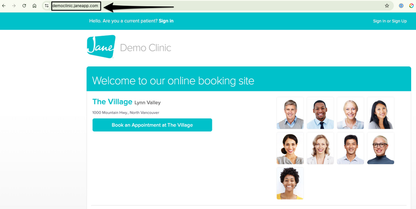 an image of where to view and copy the online booking link patients would use to book their appointments online for staff with a lower access level