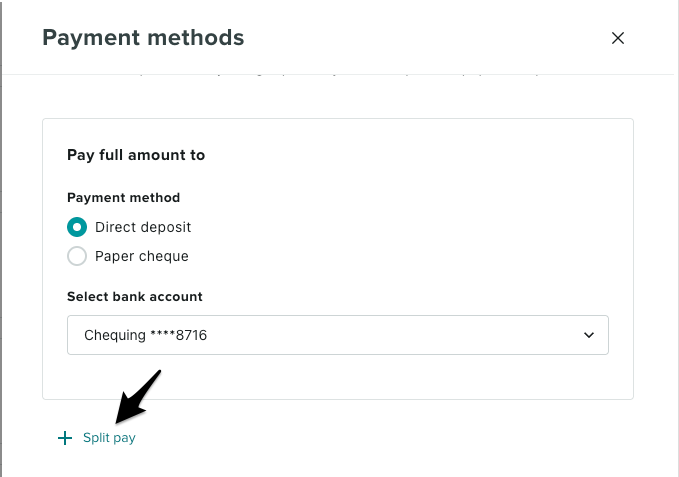 The Split Pay section showing the fixed amount and percentage options