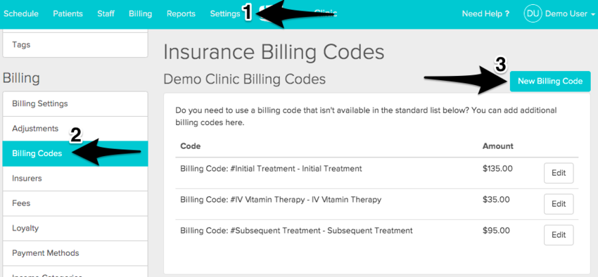 visit billing codes