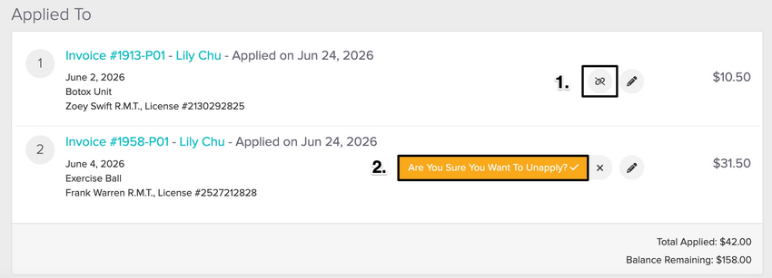 An image of where to view and click on the unapply option