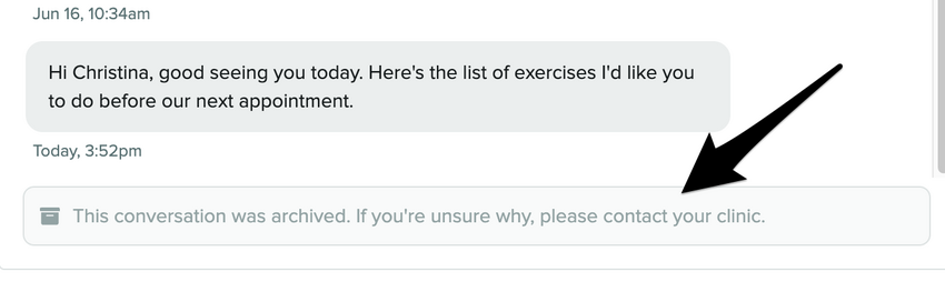a message thread with a note at the bottom saying the conversation was archived