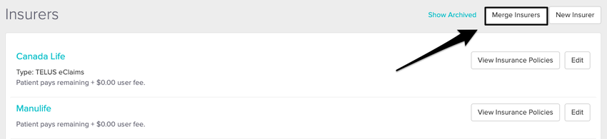 An image of the initial navigational steps for merging an insurer