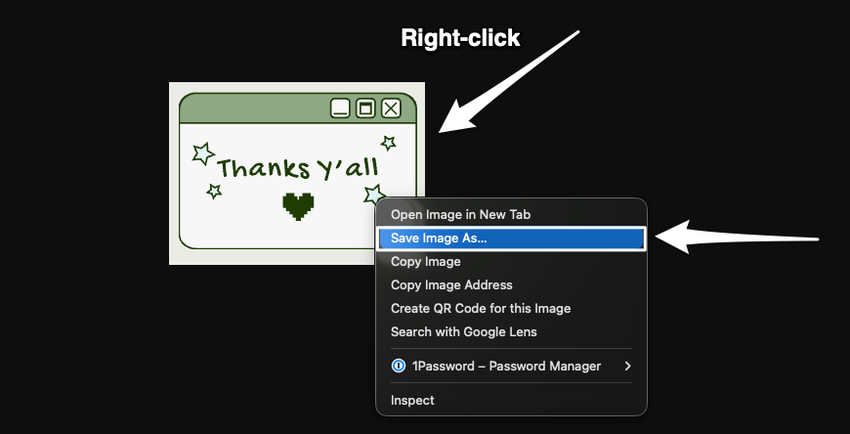 An image of the navigational steps after clicking on the image and then right clicking to save it