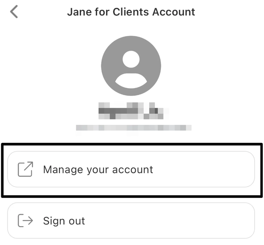 An image of where to view and click on manage account