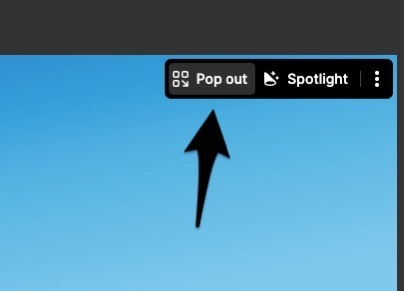 A Telehealth call showing the Pop out button on the practitioner's video tile with Pop-out view enabled