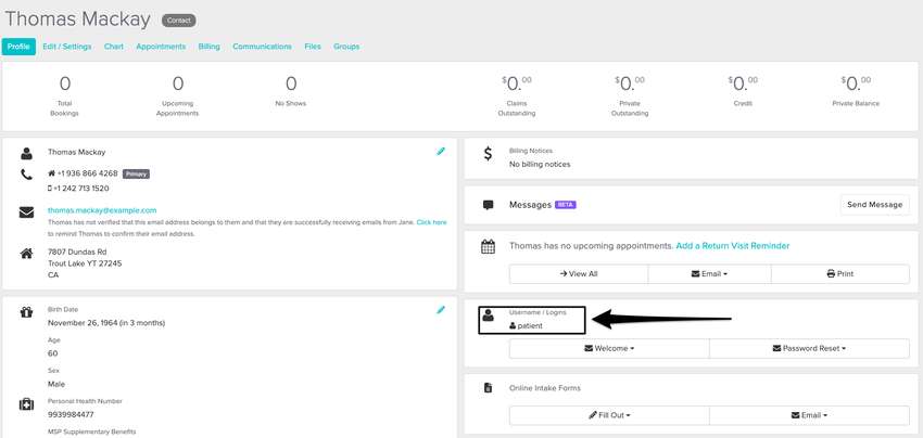 An image of where to view and find the patient's username within their profile