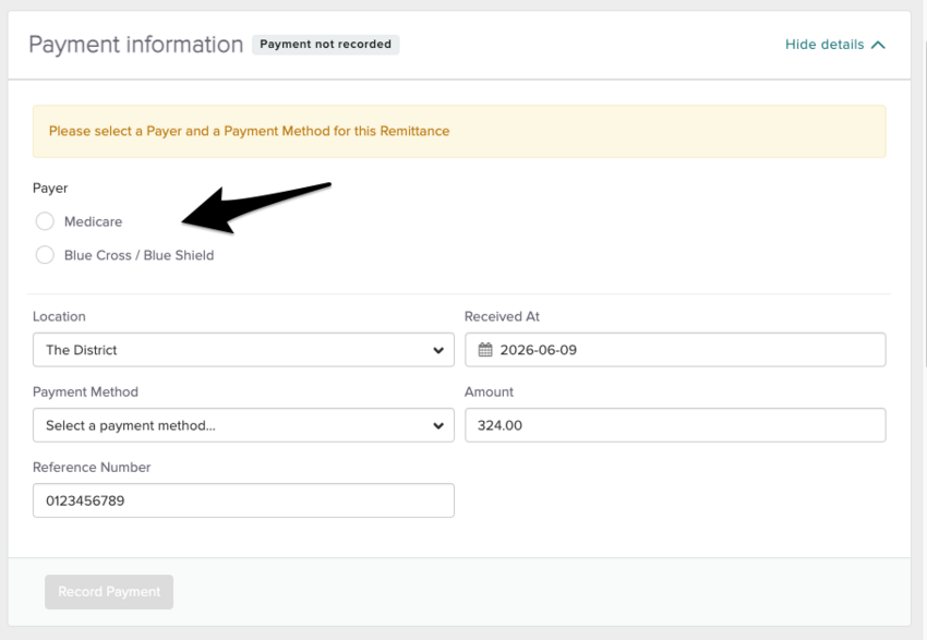 The payer options at the top of the Payment information section