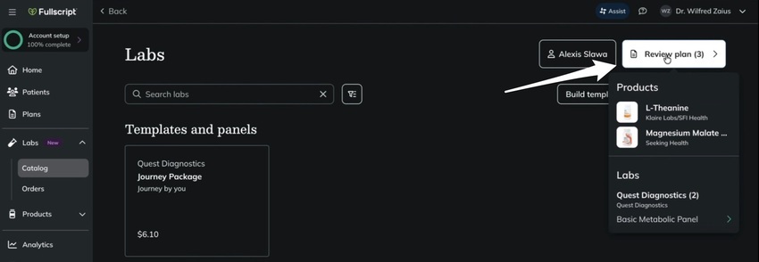 the review plan button in fullscript
