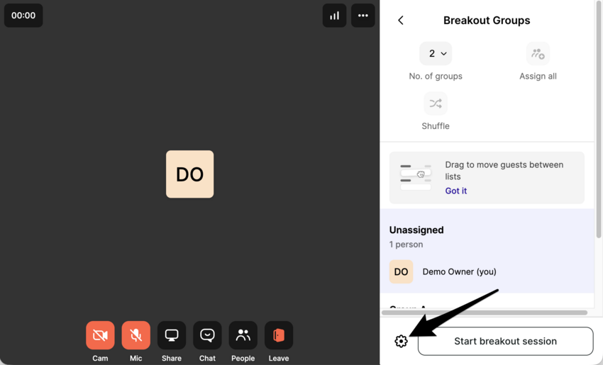 The cogwheel icon in the Breakout Groups panel