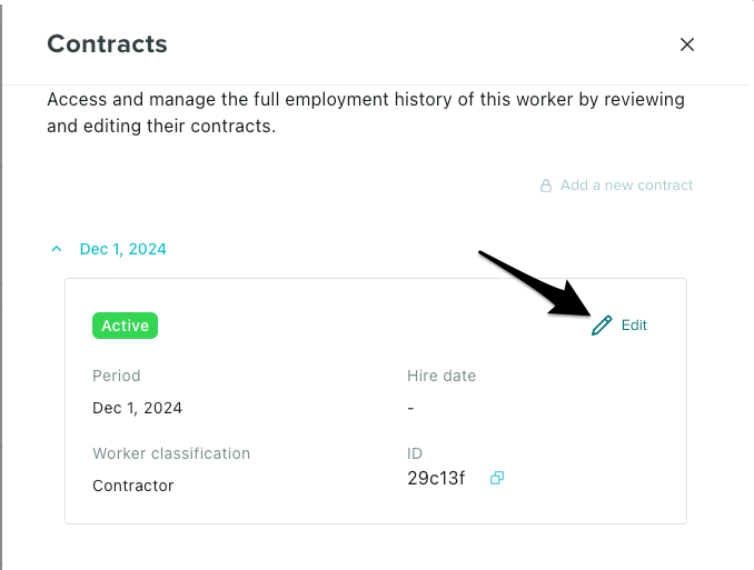 The contract edit screen showing the end date field