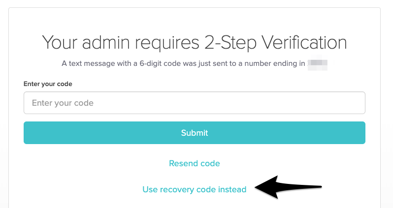 the screen where you enter your verification code with a link underneath to use your recovery code instead