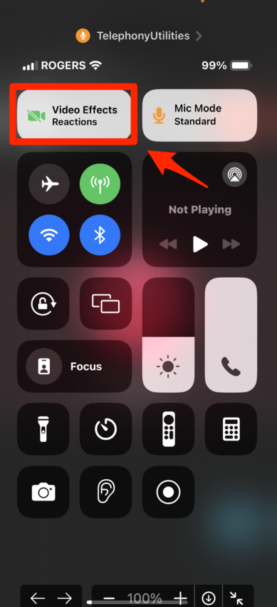 The Video Effects menu on an iPhone showing the Reactions button toggled off