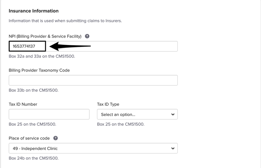 An image of where to view and update the group NPI number