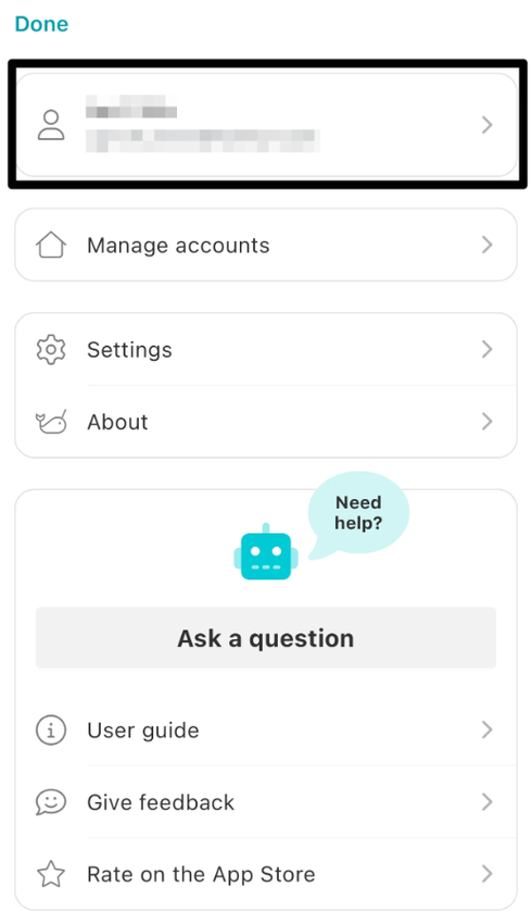 An image of where to view and click on your name and email